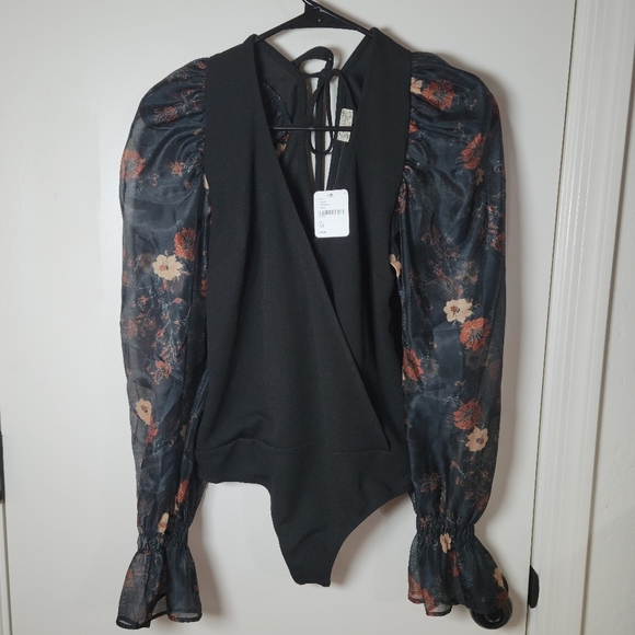Intimately Free People Black Floral Bodysuit | Size Medium | NWT - Picture 1 of 8